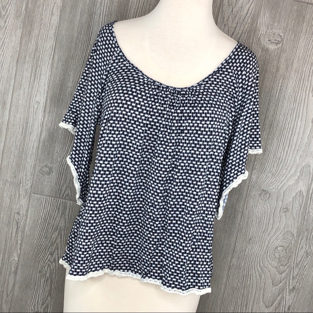 Gap Blue and White Crochet Hem Flowy Top